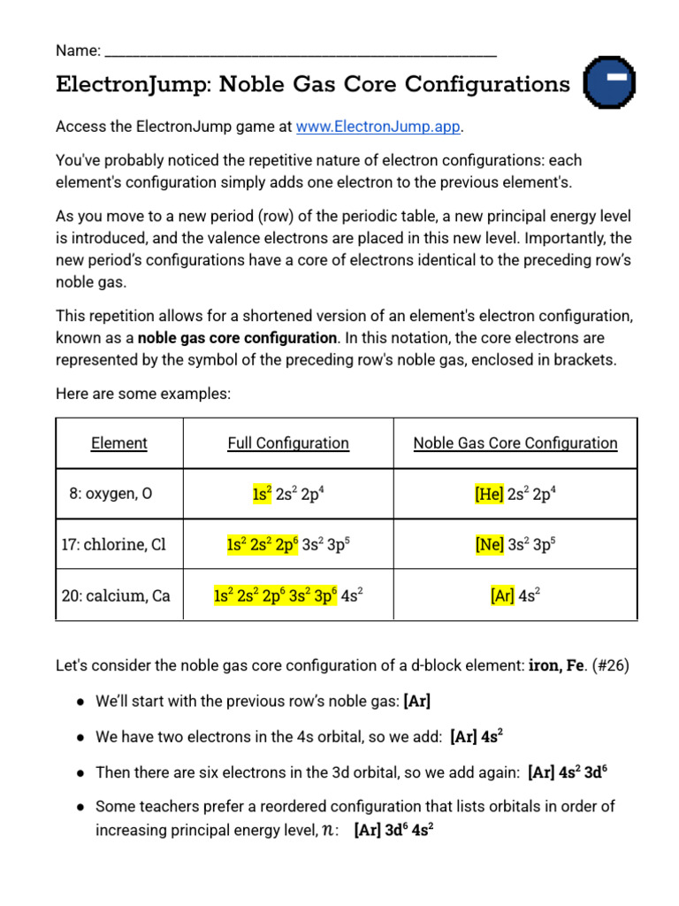 Noble Gas Core Configurations Explained | PDF