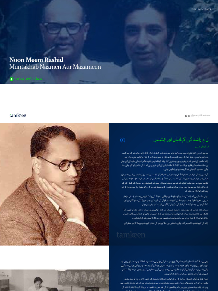 Noon Meem Rashid - Nazm Aur Mazameen - Tamkeen Presentation by Fizah ...