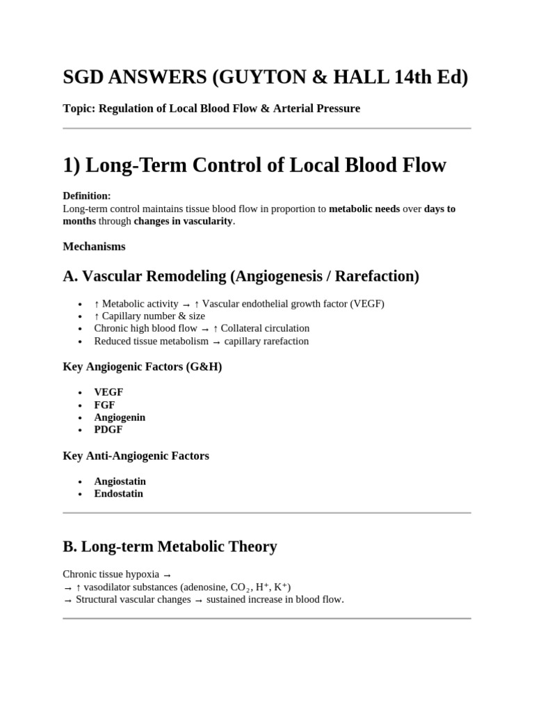 Regulation of Local Blood Flow & Arterial Pressure | PDF | Angiogenesis ...