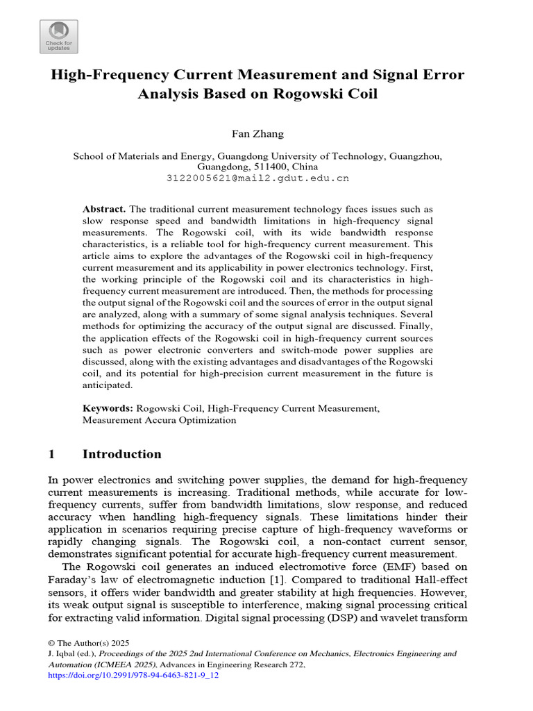 Rogowski Coil for High-Frequency Current Measurement | PDF | Inductor ...