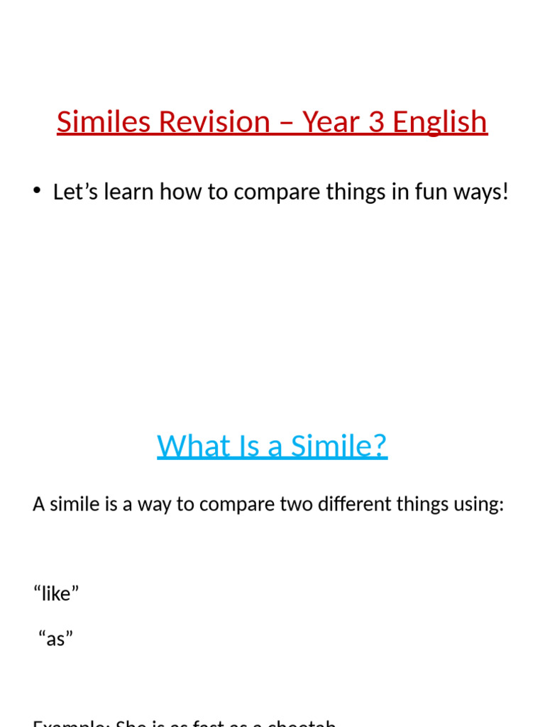 Fun Similes Guide for Year 3 Students | PDF