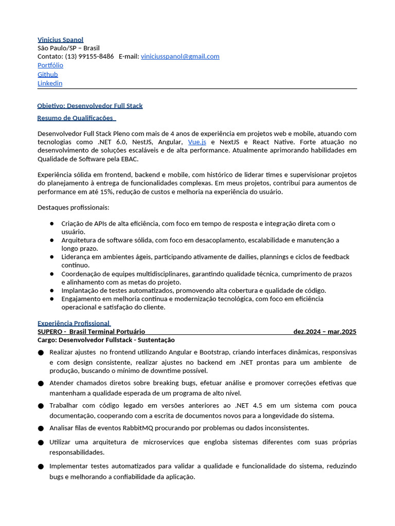 Desenvolvedor Full Stack Pleno em SP | PDF | Testes de software ...