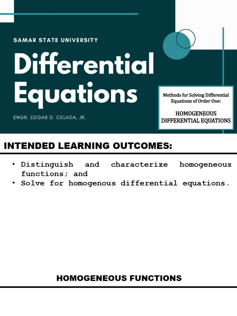 Solving First-Order Homogeneous DEs | PDF | Equations | Exponential ...