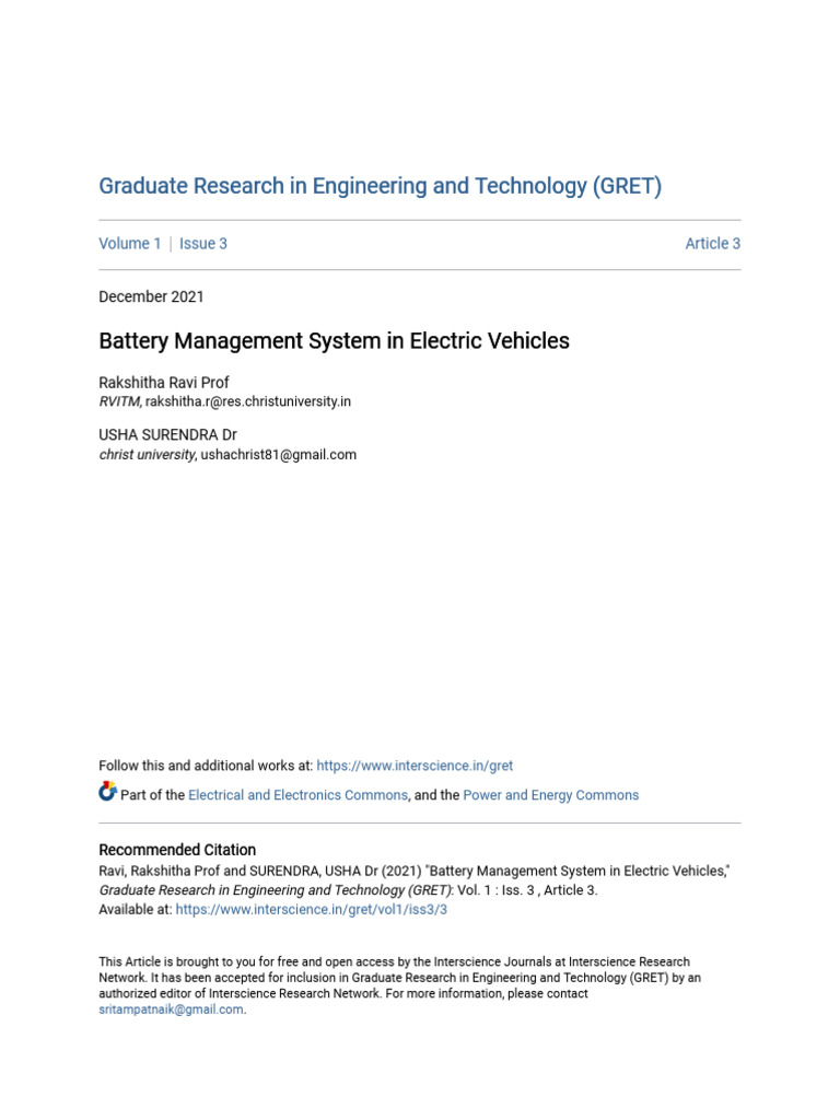 Battery Management in Electric Vehicles | PDF | Electric Vehicle ...