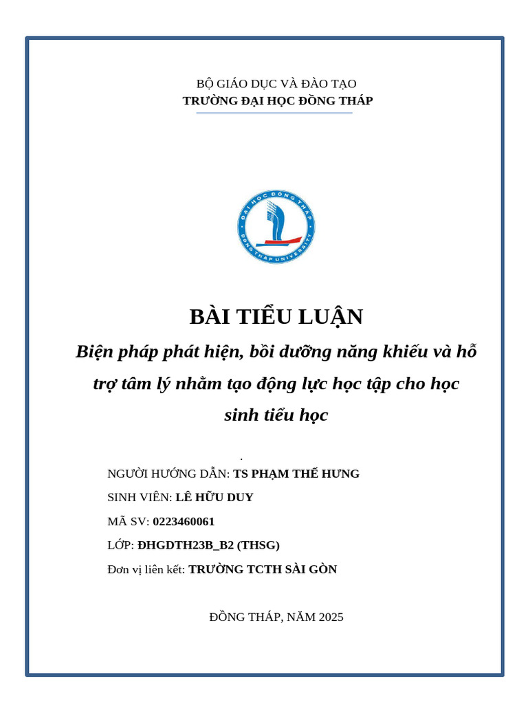 Thsg_ Le Huu Duy_ Tieu Luan Tam Ly Hoc | PDF