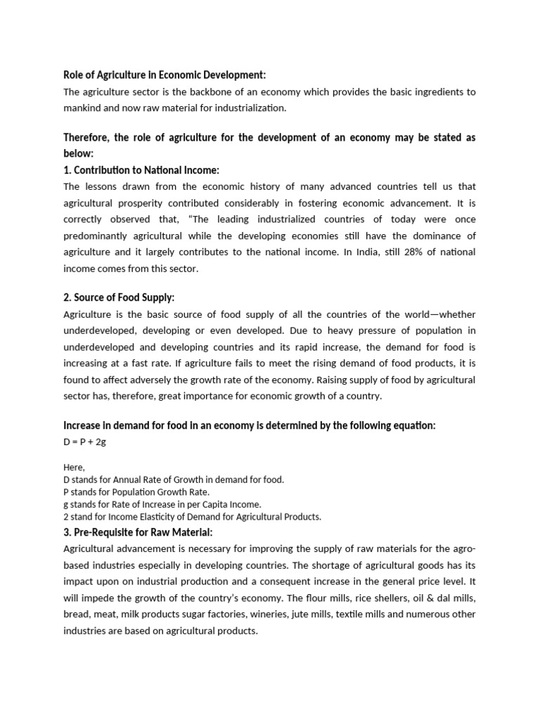 Role of Agriculture in Economic Development | PDF | Agriculture | Great ...