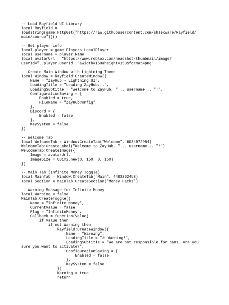 ZayHub Roblox UI Script Guide | PDF | Software | Computing