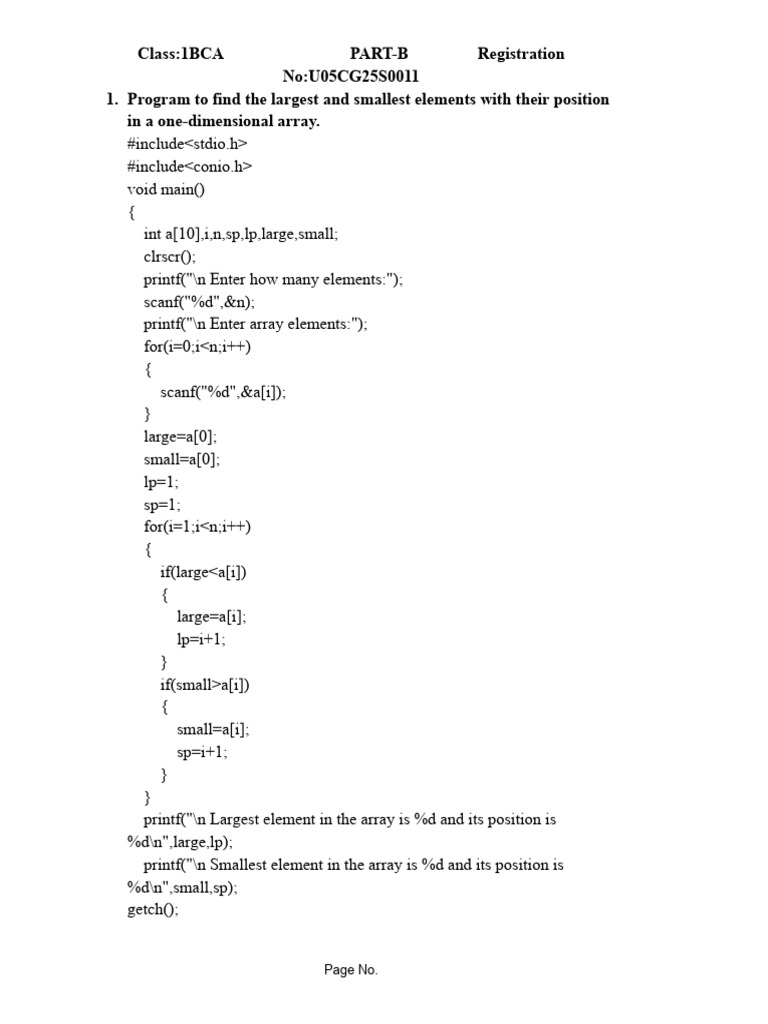 C Programs for Array and Matrix Operations | PDF | Software Engineering ...