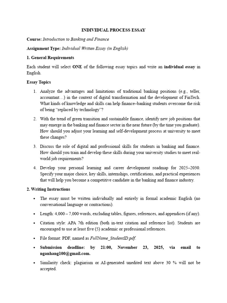 Banking and Finance Essay Guidelines | PDF | Essays | Citation