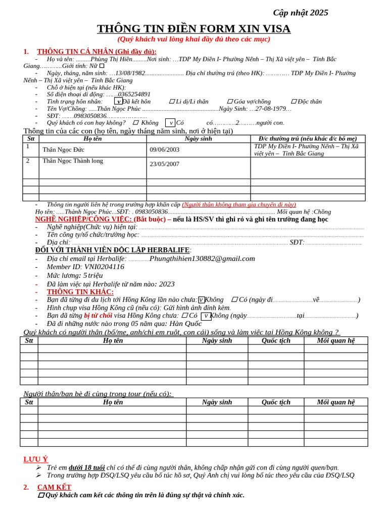 T Khai Thông Tin Visa Hongkong (File Word) | PDF