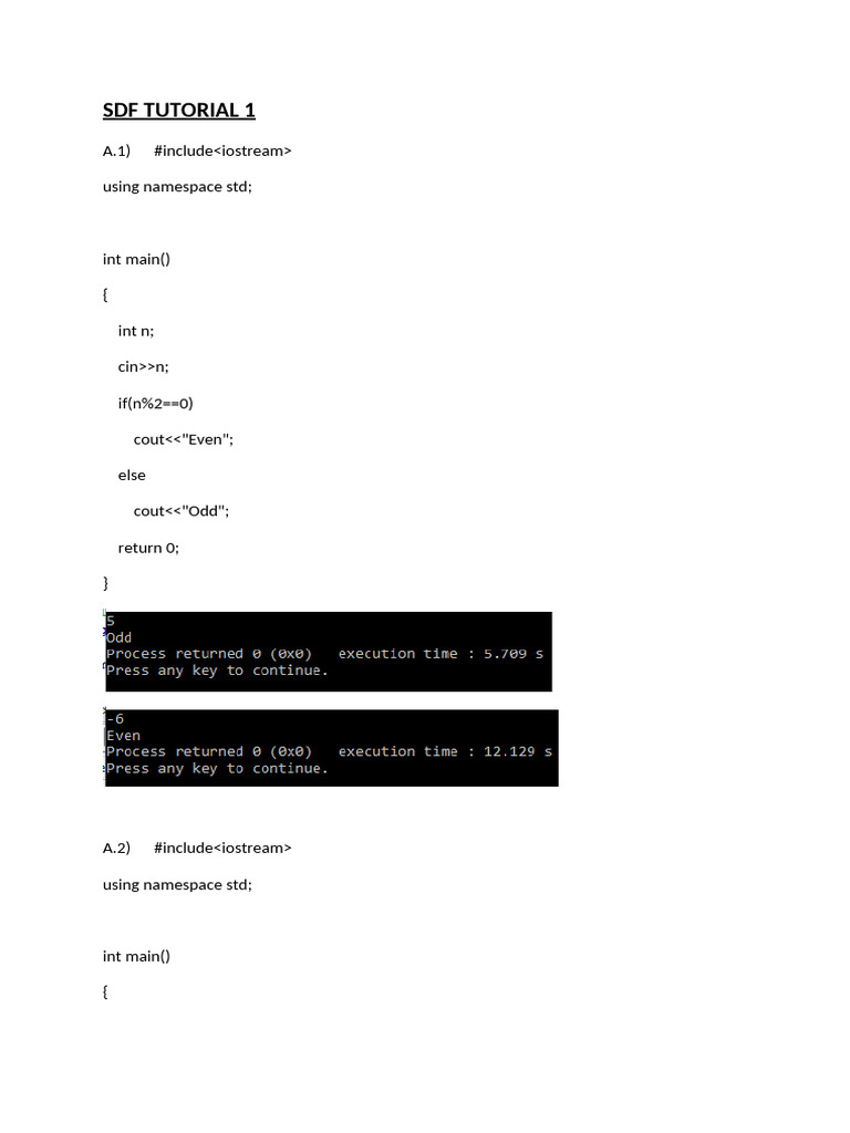 SDF Tut 1 Assignment | PDF | Control Flow | Computer Programming