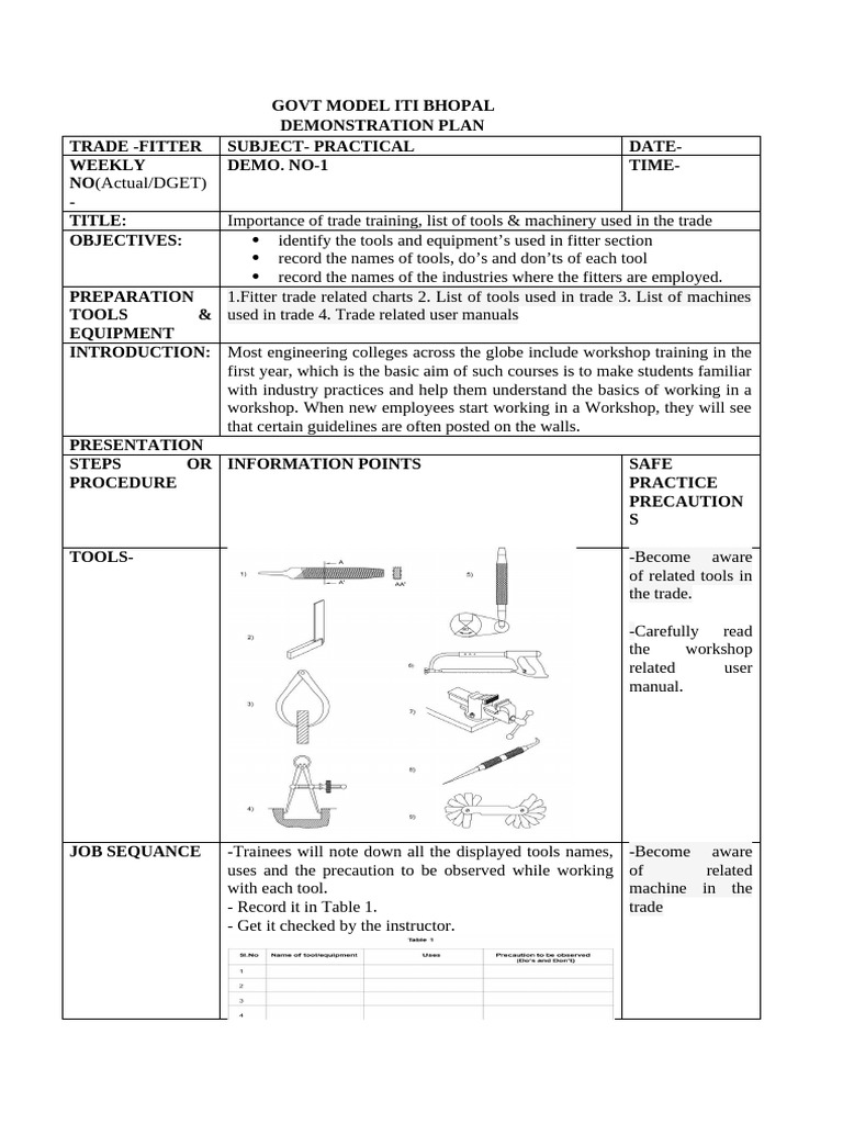 Fitter Trade Training Demonstration Plan | PDF | Personal Protective ...
