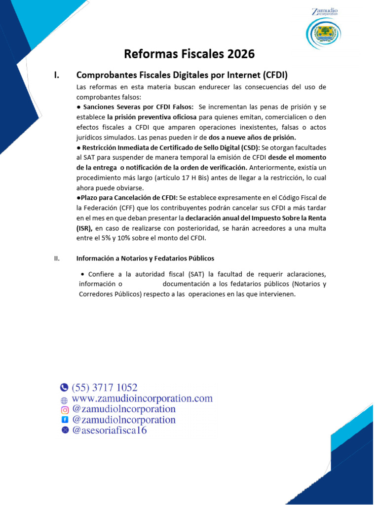 Reformas Fiscales 2026: CFDI y Sanciones | PDF