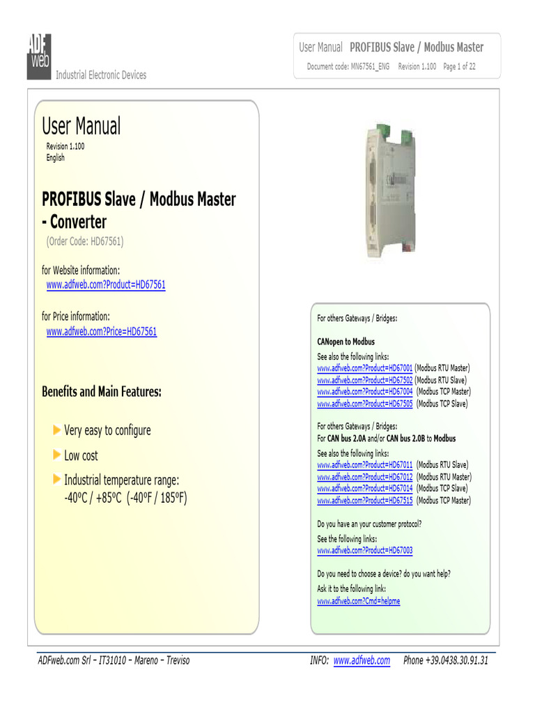 PROFIBUS Slave Modbus Master Manual | PDF | Computer Networking | Data ...