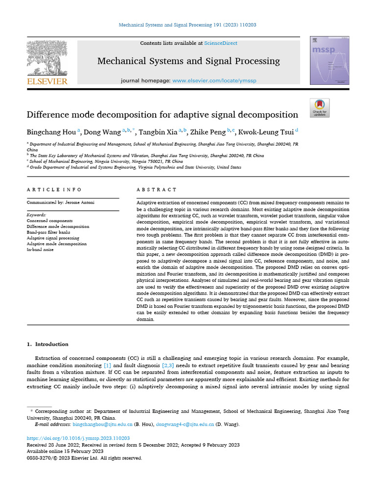 Difference mode decomposition for adaptive signal decomposition | PDF ...