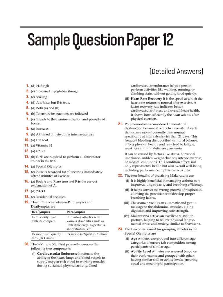 Physical Education Sample Question Paper | PDF | Foods | Motivation