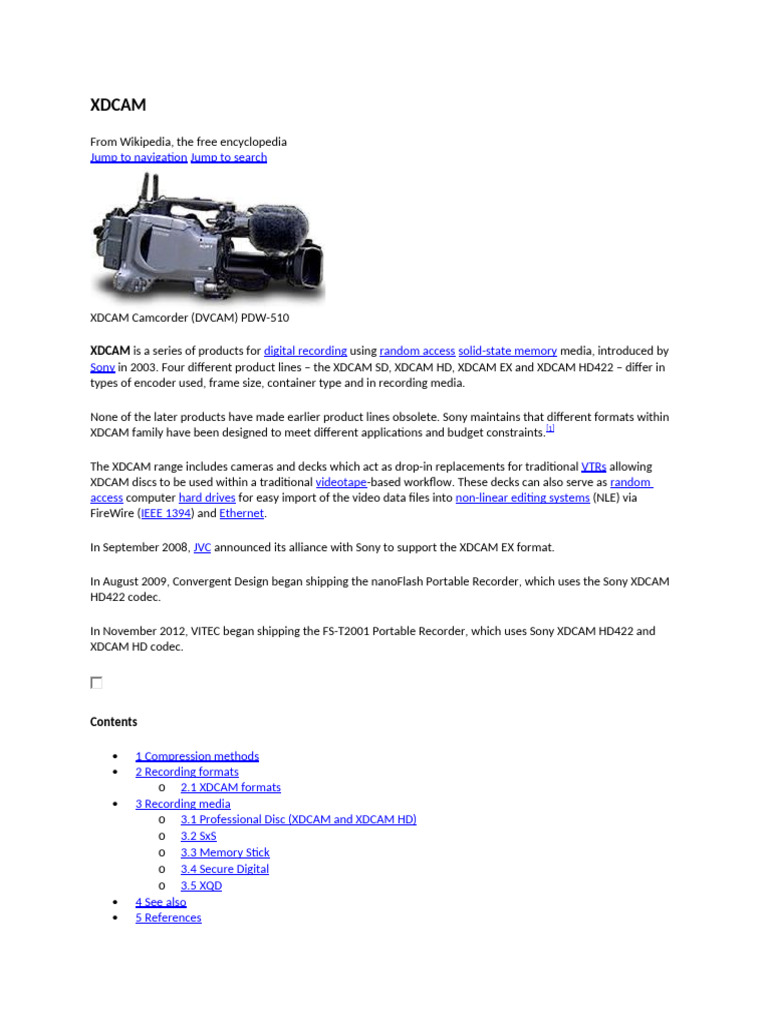 Overview of Sony XDCAM Formats | PDF | Recording Devices | Electronics