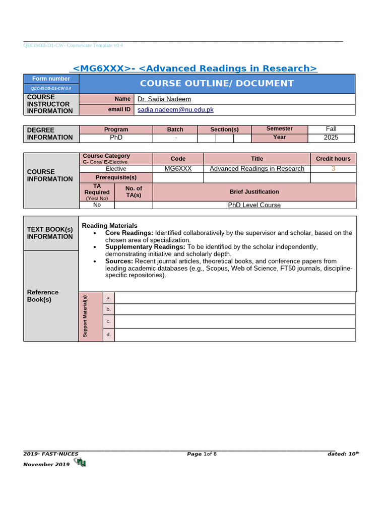 Advanced Research Readings Course Outline | PDF | Doctor Of Philosophy ...