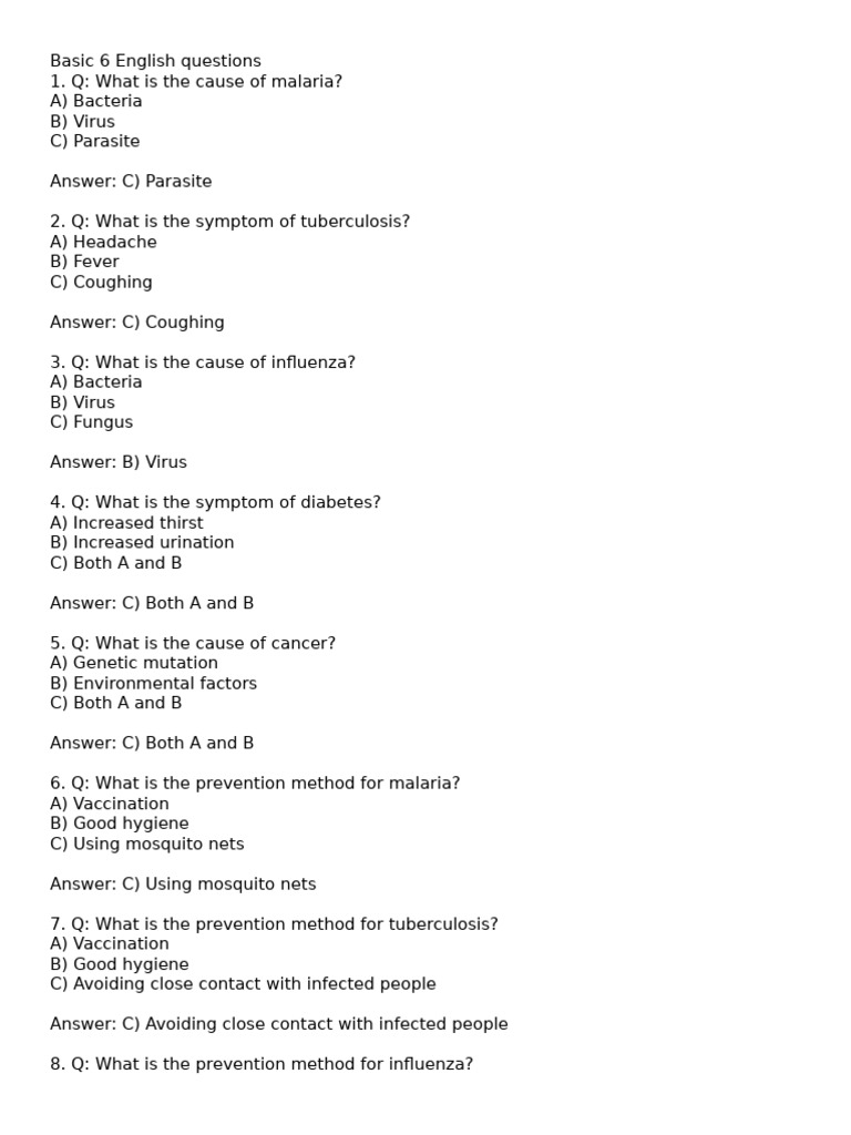 Essential Health Questions and Answers | PDF | Genetic Disorder | Hygiene