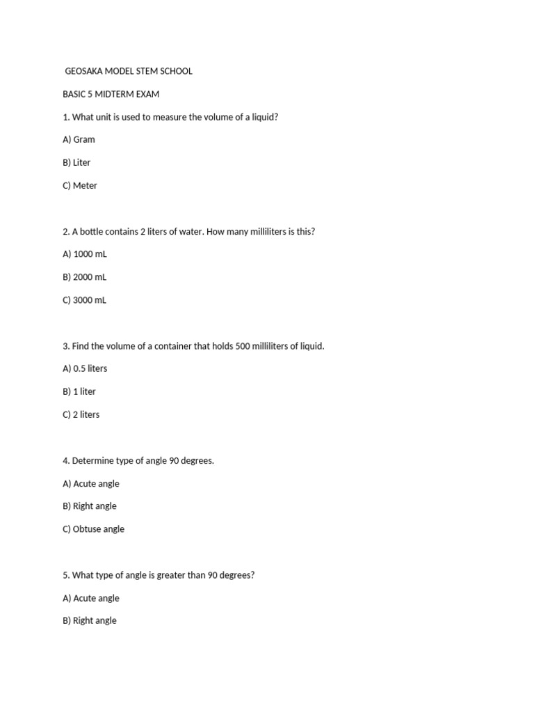 GEOSAKA Basic 5 Midterm Exam Guide | PDF | Area | Length