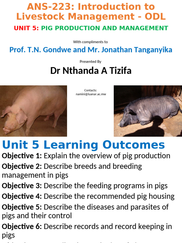 Lecture 5. Pig Production and Management Students | PDF | Pig | Pork