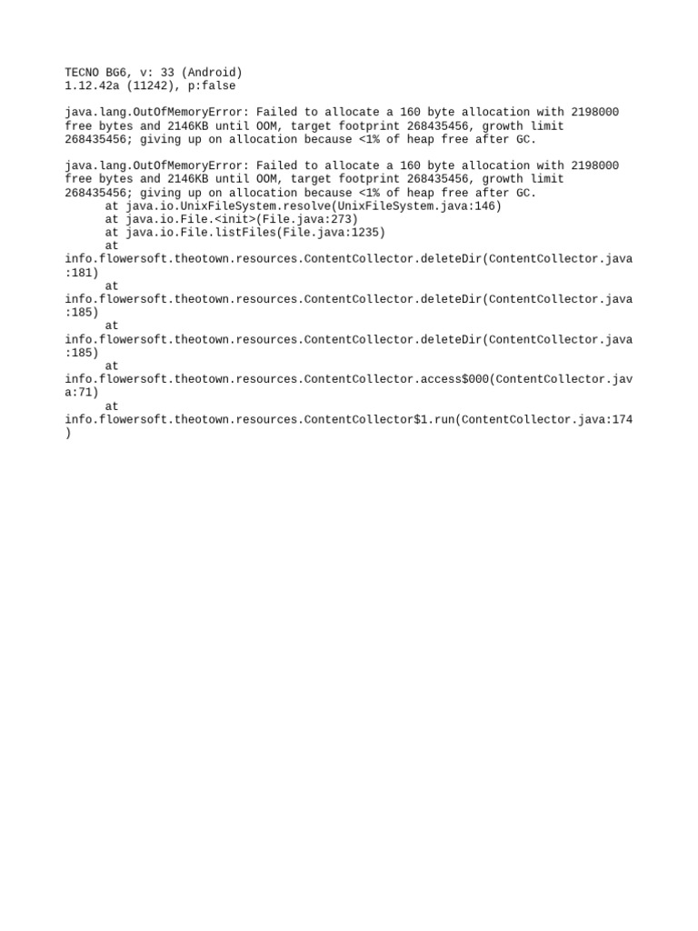 TECNO BG6 OutOfMemoryError Analysis | PDF