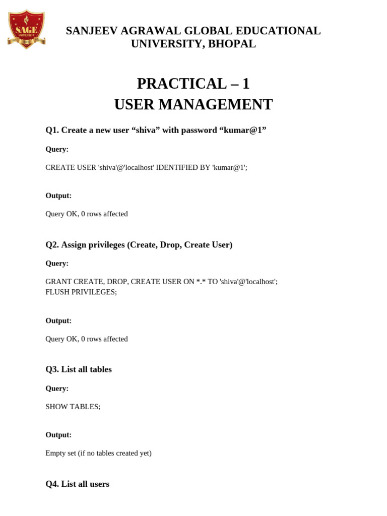 SQL User Management and Data Operations | PDF | Computer Programming ...