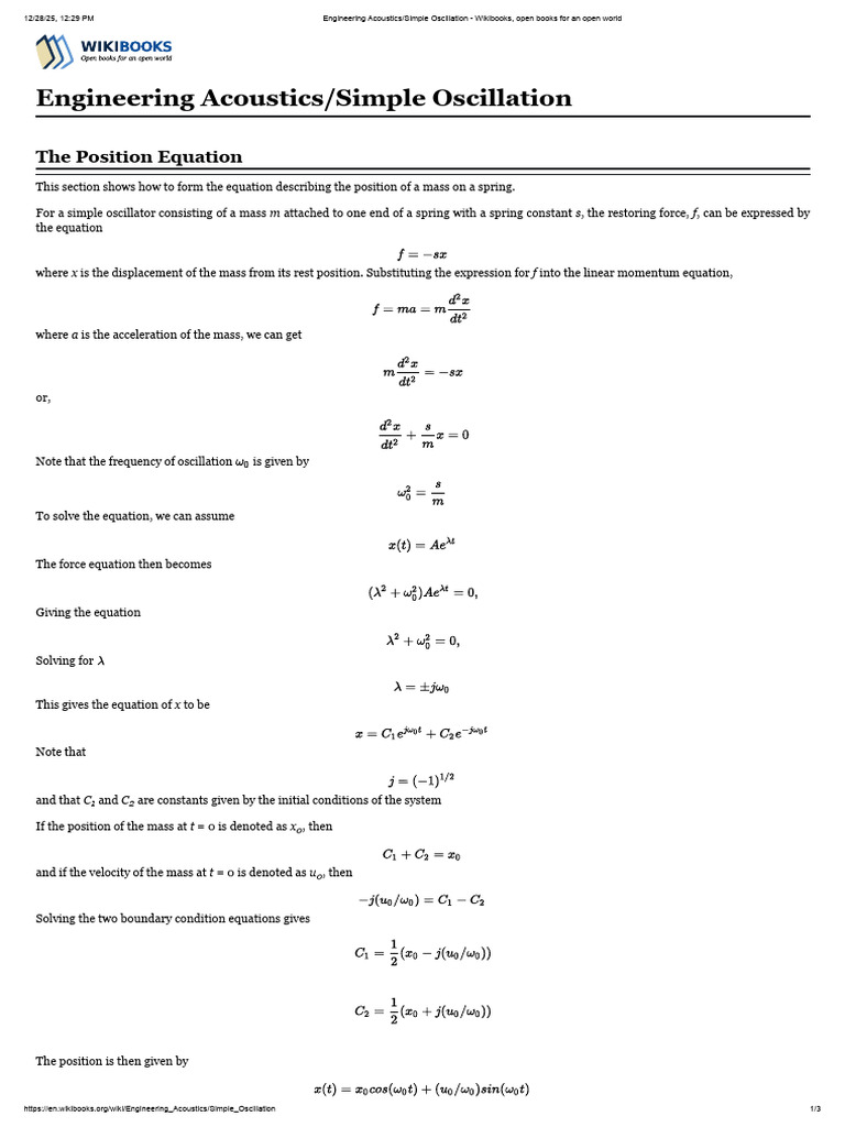 Simple Oscillation in Engineering Acoustics | PDF | Oscillation | Mass