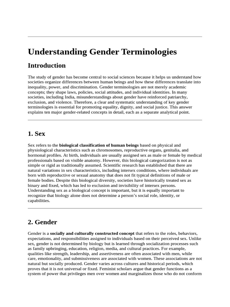 Key Gender Terminologies Explained | PDF | Gender Equality | Gender Studies