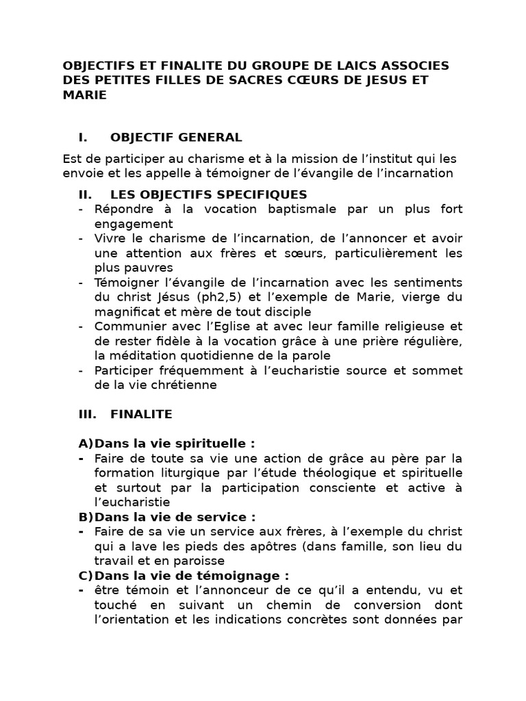 Objectifs et finalité des Laïcs Associés | PDF