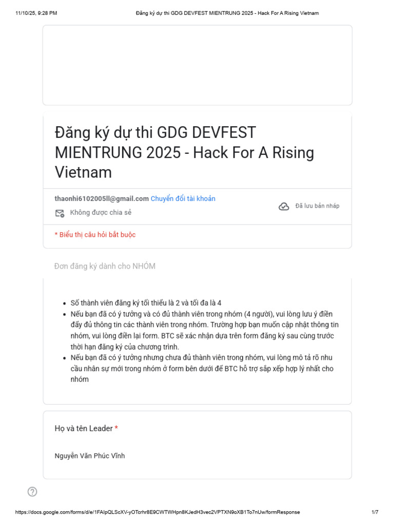 Đăng Ký D Thi GDG Devfest Mientrung 2025 Hack For A Rising Vietnam | PDF
