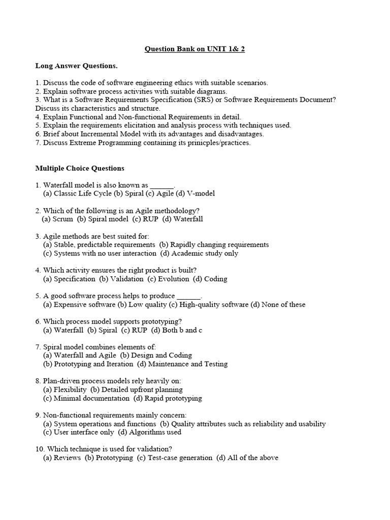 SE Question Bank on UNIT 1 2 | PDF