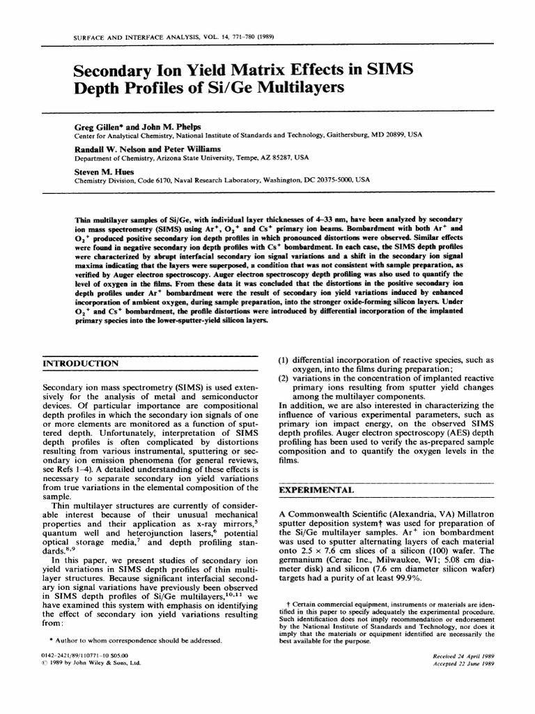 SIMS Depth Profile Analysis of Si/Ge Multilayers | PDF | Sputtering ...