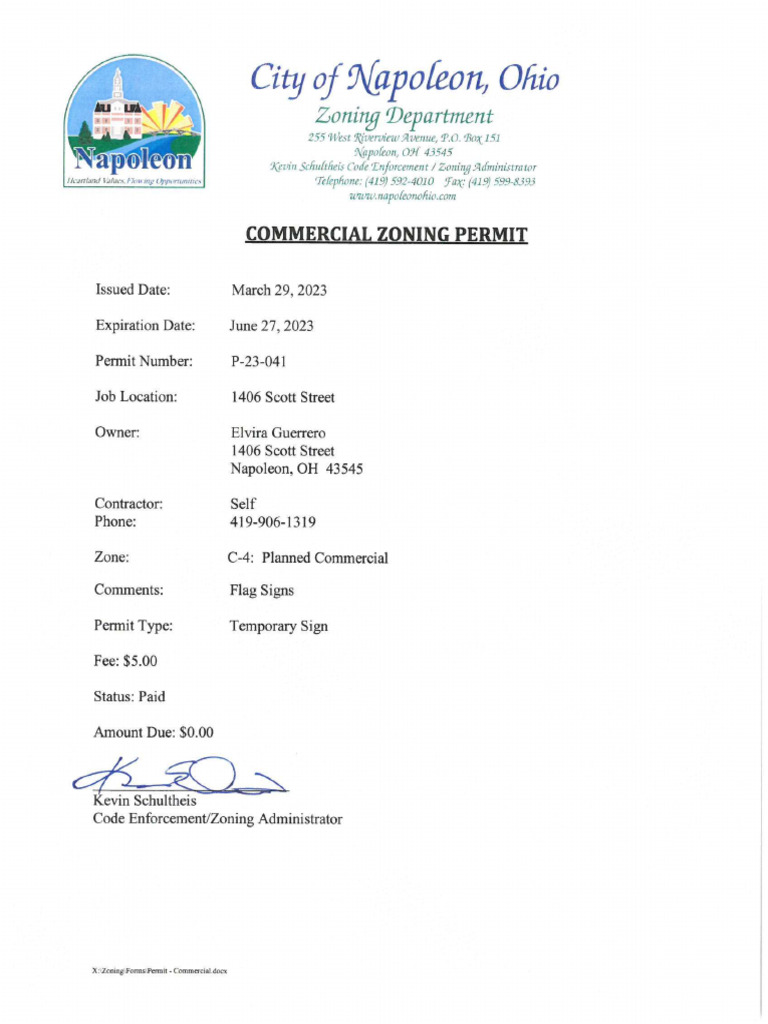 Temporary Sign Permit 2023 Scott ST 1406 | PDF