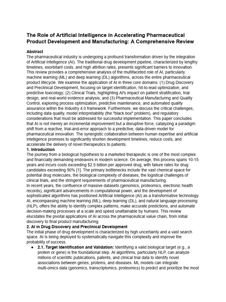 AI in Pharmaceutical Development Review | PDF | Artificial Intelligence ...