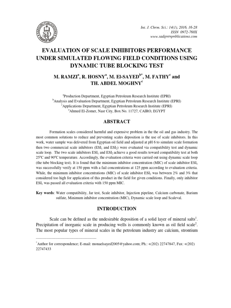 Scale Inhibitors Performance Evaluation | PDF | Water | Petroleum Reservoir