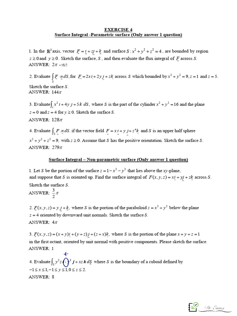 Exercise Week 4 - Surface Integral | PDF