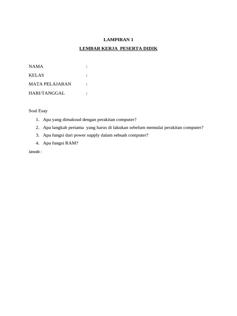 Lembar Kerja Perakitan Komputer | PDF