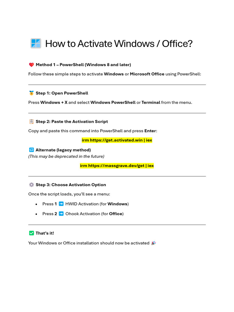 Activate Windows/Office via PowerShell | PDF