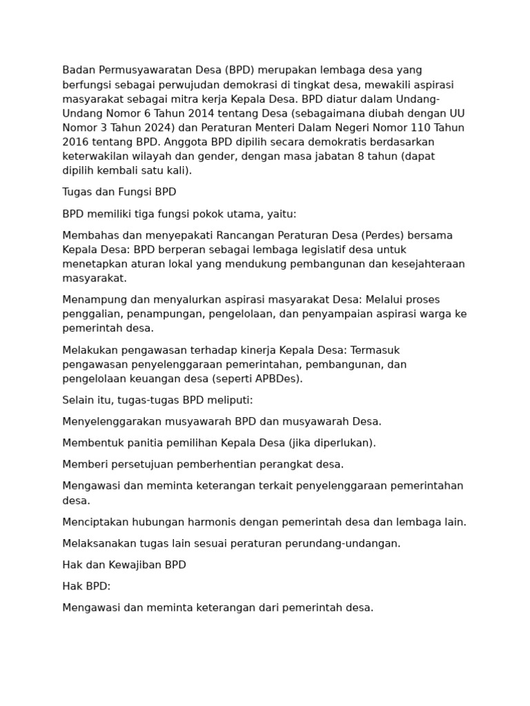 Peran dan Tantangan BPD Desa di Indonesia | PDF
