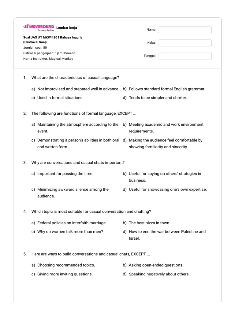 UAS English Exam Worksheet: 50 Questions | PDF | Rosa Parks | Negotiation