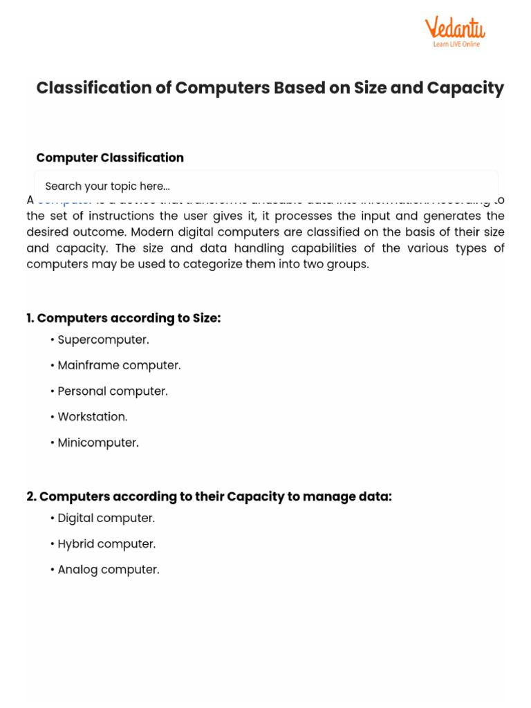 Classification of Computers Based On Size and Capacity | PDF