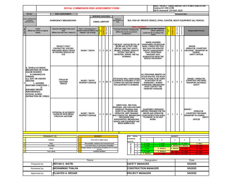 Jubail Airport Risk Assessment Form | PDF | Risk | Vehicles