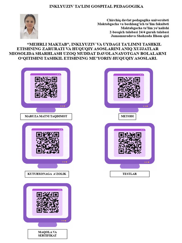 Fotima Gospital Pedagogika Inklyuziv Talim | PDF