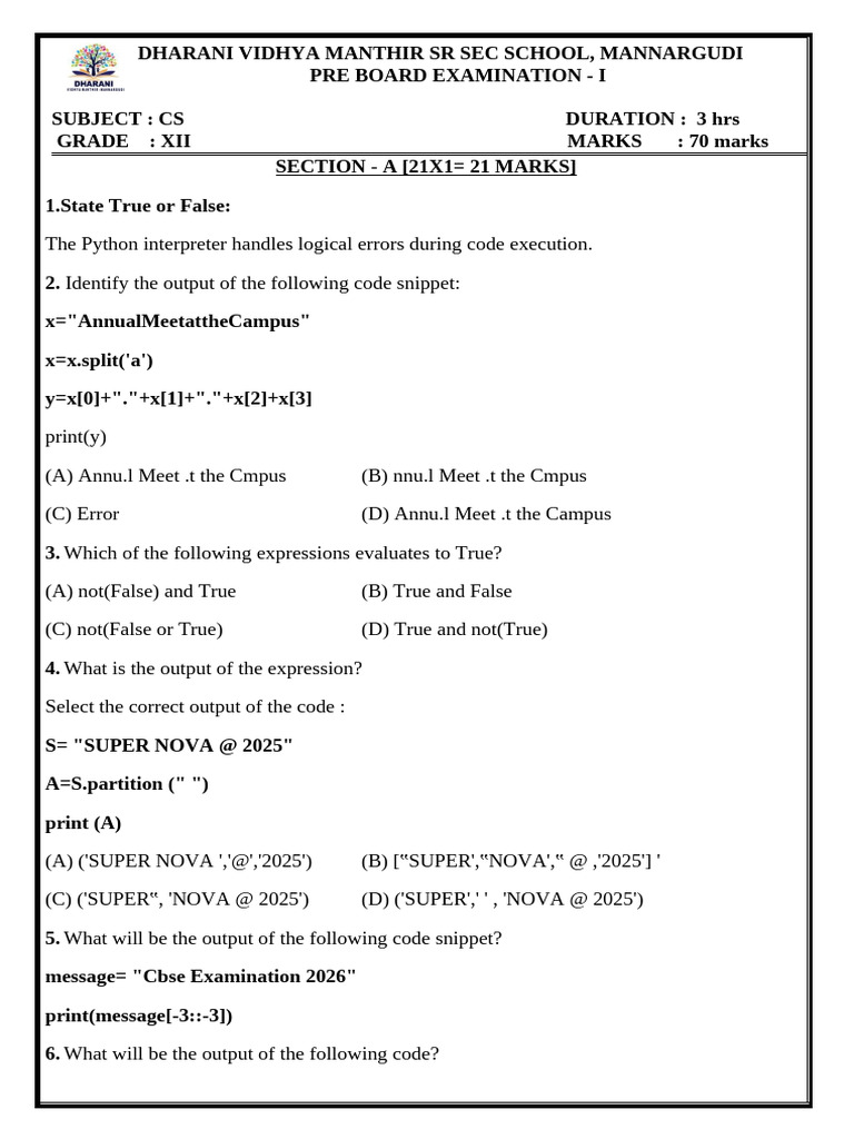 Pre Board Exam CS Class XII Questions | PDF | Computer Network ...