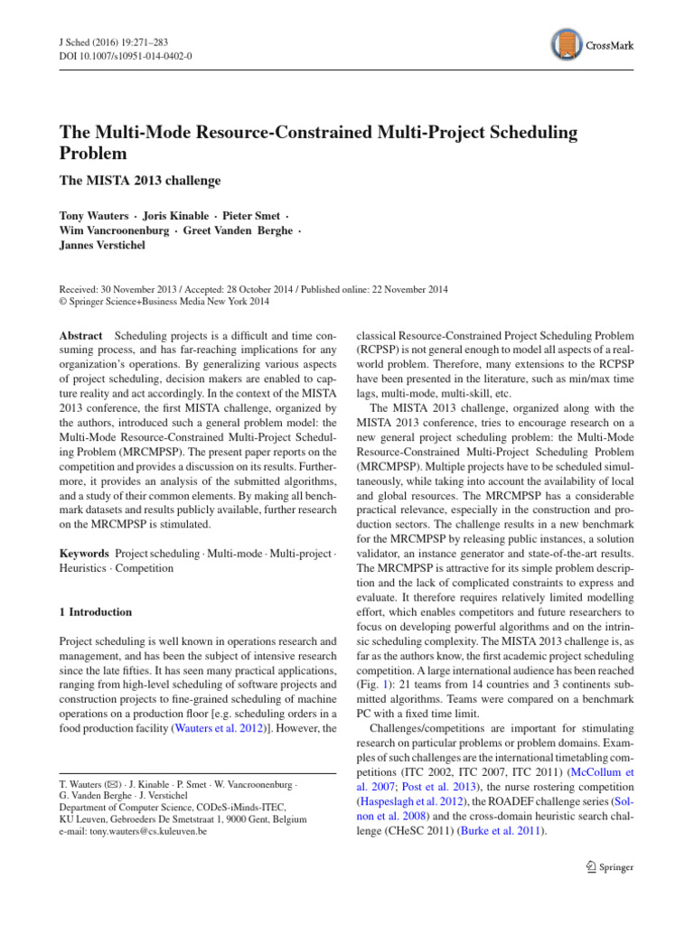 Multi-Mode Resource-Constrained Scheduling | PDF