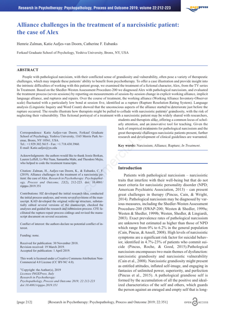 Challenges in Treating Pathological Narcissism | PDF | Psychotherapy ...