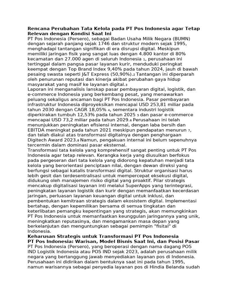 Transformasi Tata Kelola PT Pos Indonesia | PDF