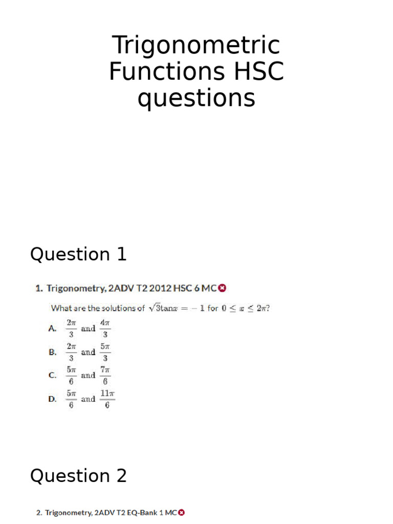 Trigonometric Functions HSC Questions | PDF
