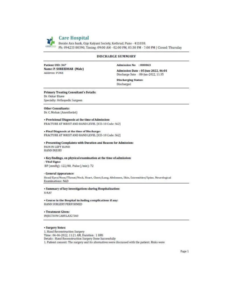 Discharge Summary With Logo | PDF